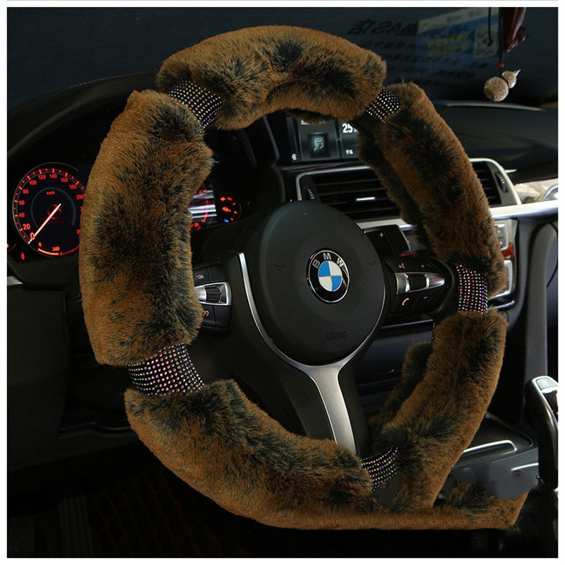 Car Steering Wheel Cover Winter Plush Steering Wheel Cover Korea Diamond Fashion Cute Handle Cover Car Accessories