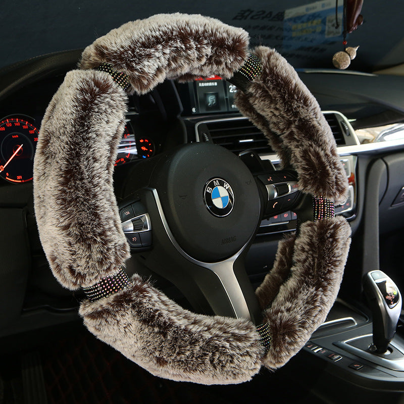 Car Steering Wheel Cover Winter Plush Steering Wheel Cover Korea Diamond Fashion Cute Handle Cover Car Accessories