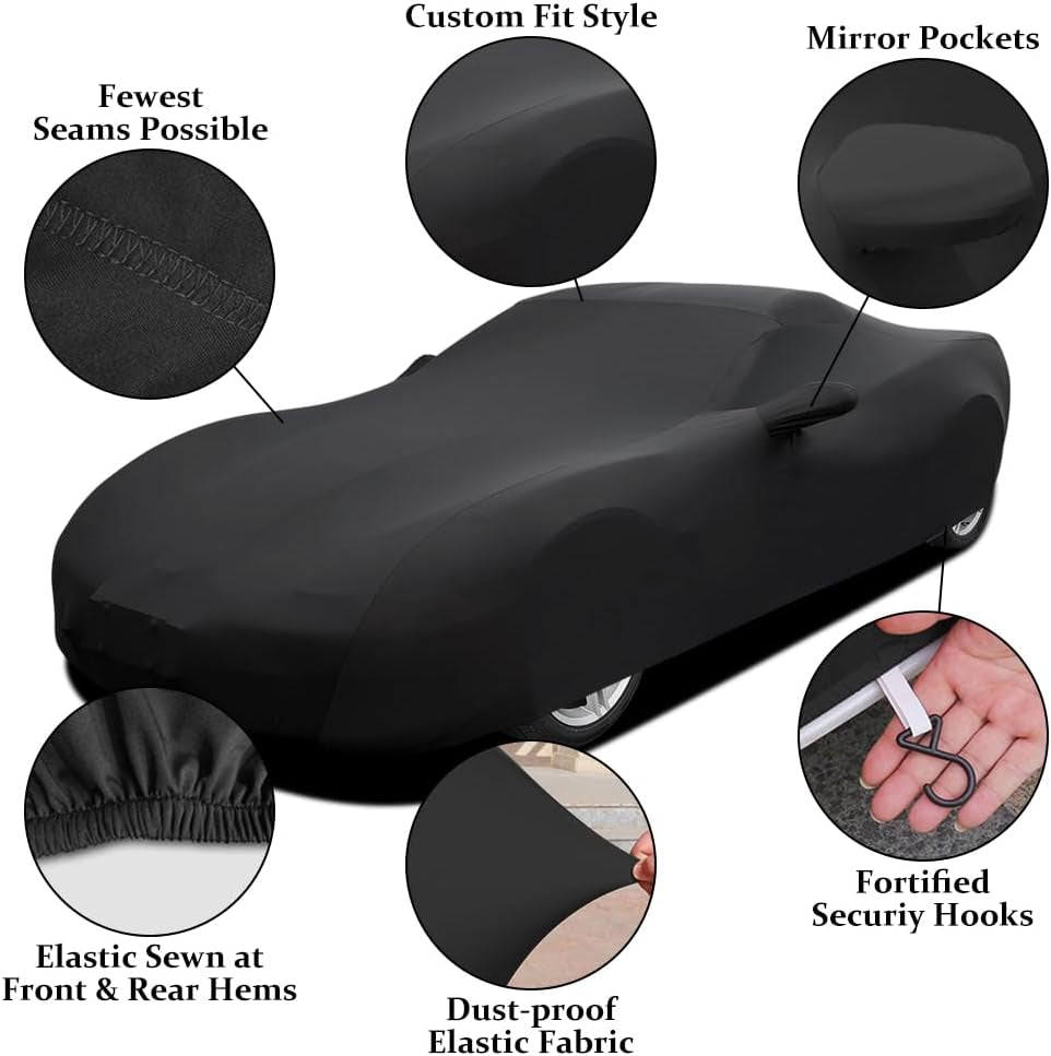 Indoor Car Cover Stretch Dustproof Protection Full Car Cover for Underground Garage, Car Show, Black