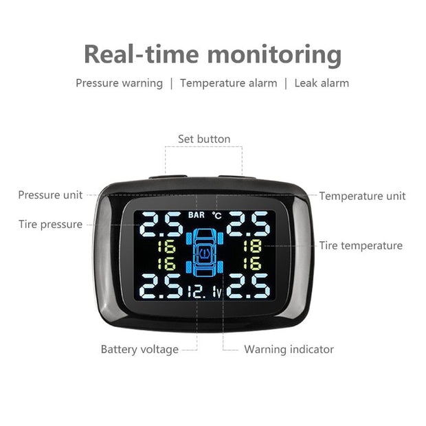 Tire Pressure Monitoring System with Sensors – USB & Cigarette Lighter Port, Auto Security Alarm