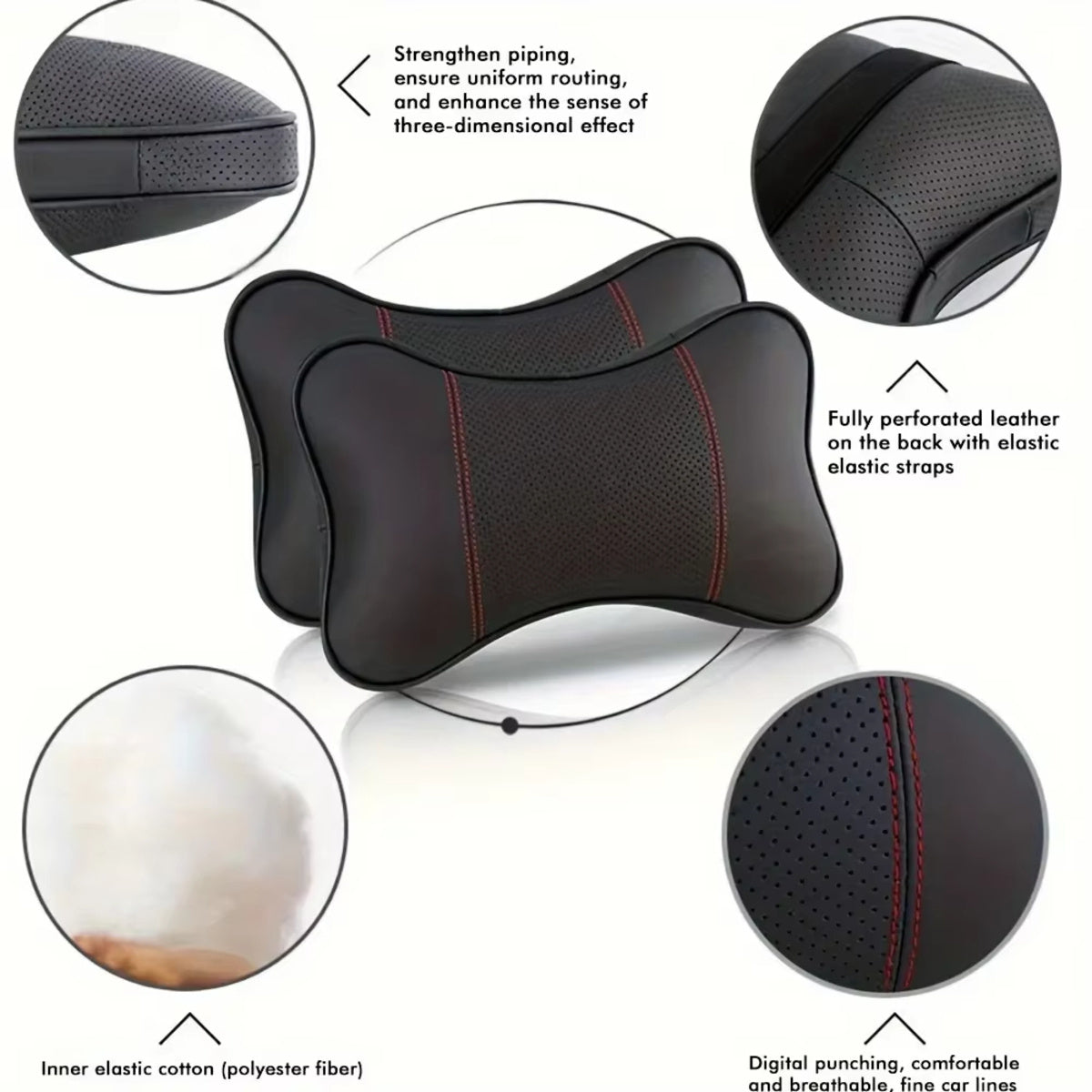 Breathable Leather Car Headrest - Comfortable Neck Support Pad With Adjustable Elasticity, Automotive Interior Accessories