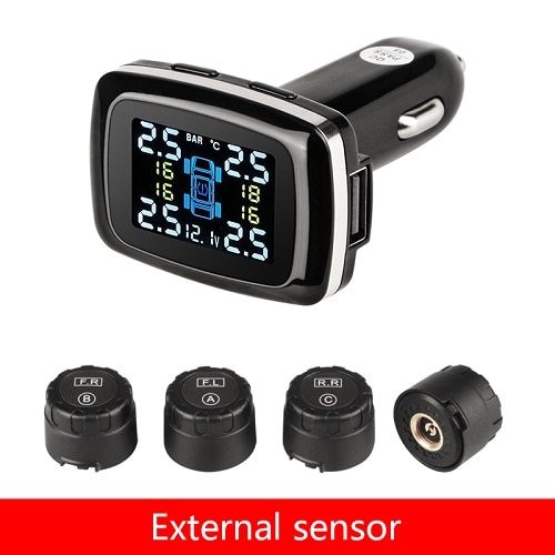 Tire Pressure Monitoring System with Sensors – USB & Cigarette Lighter Port, Auto Security Alarm