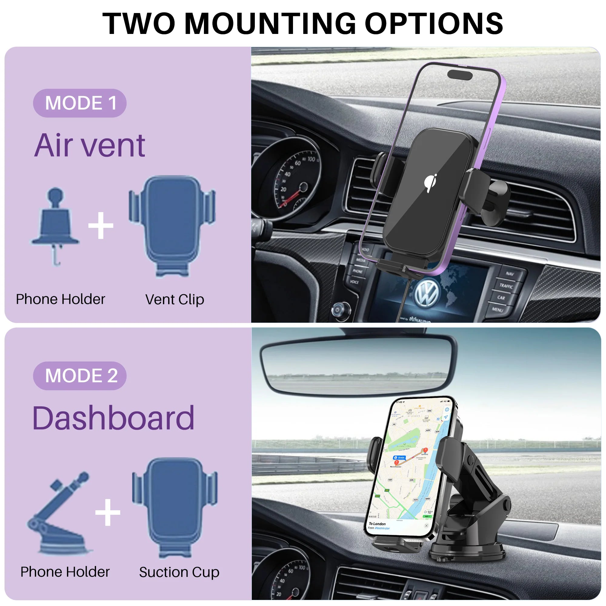 Wireless Charging Car Charger Mount, Fast Auto Clamping Car Charger Phone Holder for Iphone, Samsung, All Smartphones