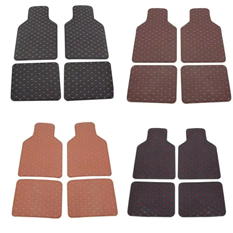 4Pc Universal Fit PU Leather Beige Car Floor Mat Non-Slip Auto Carpet Waterproof Foot Pads Protector Vehicle Interior Moulding