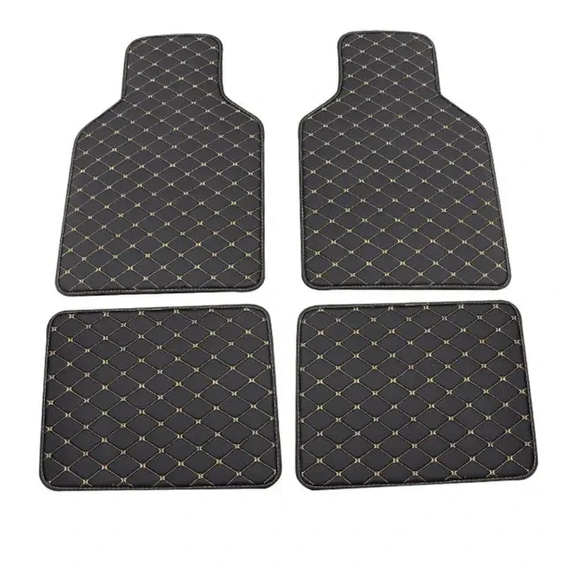 4Pc Universal Fit PU Leather Beige Car Floor Mat Non-Slip Auto Carpet Waterproof Foot Pads Protector Vehicle Interior Moulding