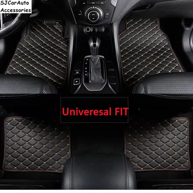 4Pc Universal Fit PU Leather Beige Car Floor Mat Non-Slip Auto Carpet Waterproof Foot Pads Protector Vehicle Interior Moulding